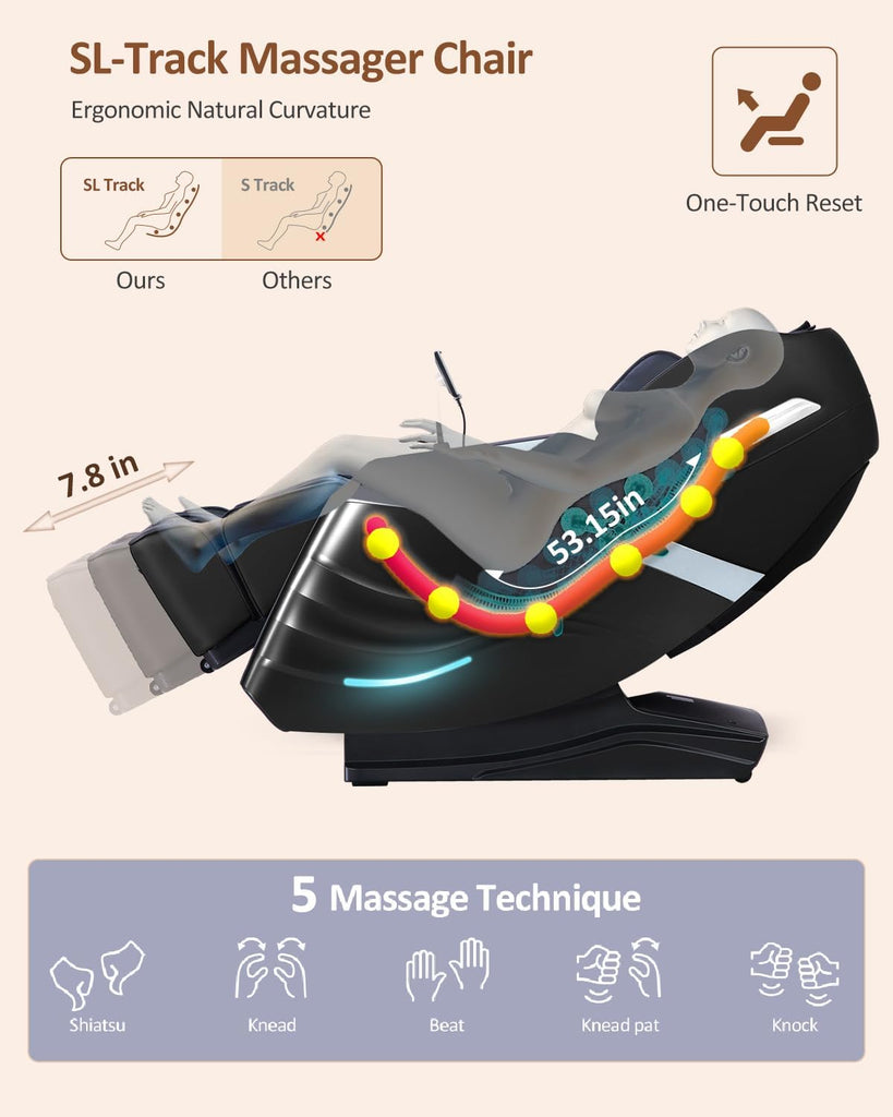 Massage Chair Full Body with Body Scan, Zero Gravity, SL-Track, Black | 20 Modes Shiatsu Massage Chair Built-in Heat