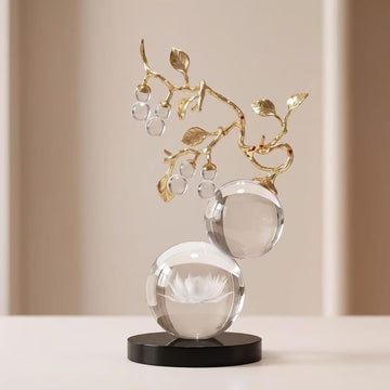 Clear Glass Sculpture, Handmade Gold Metal Branch Decorative Statue | Minimalist Desk Sculpture Decor, Tabletop