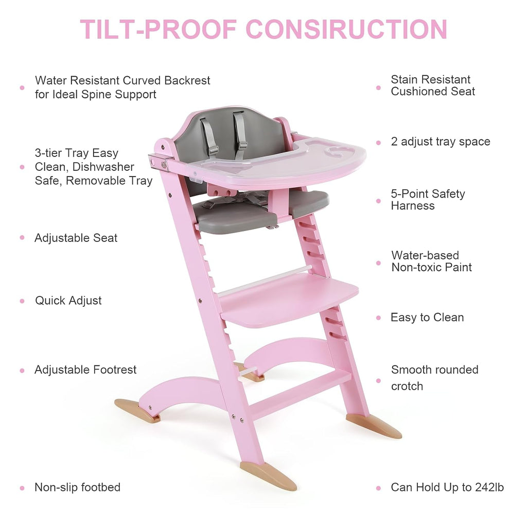 New Upgrade 3-in-1 Convertible Wooden High Chair for Babies & Toddlers 10 Levels Adjustable 3-Tier Remove 2