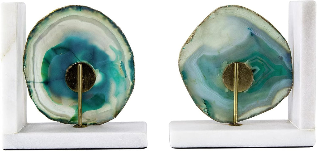A&B Home Polished Green Agate Crystal & Marble Bookends, Stone Pair Book Ends for Heavy Books, Decorative Accents