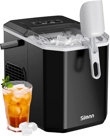 Ice Maker Countertop, Portable Ice Machine with Carry Handle, Self-Cleaning Ice Makers with Basket and Scoop, 9 Cubes
