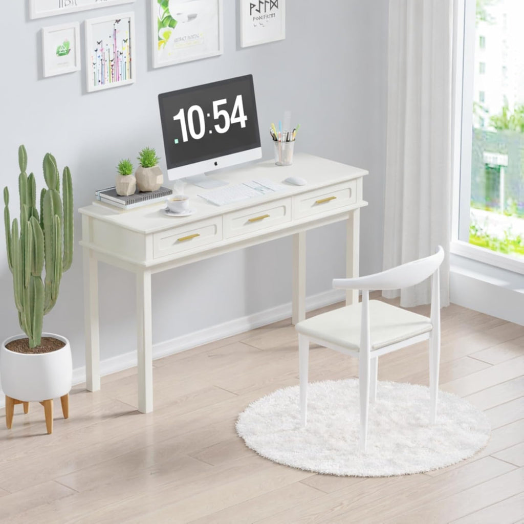 Modern Vanity Desk Makeup Dressing Table w/3 Drawers &Spacious Tabletop for Girls, Solid Wood Writing Desk