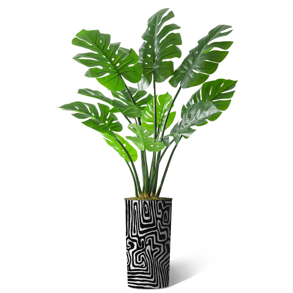Artificial Tree in Modern Geometric Pattern Planter, Fake Monstera Silk Tree for Indoor and Outdoor Home Decoration