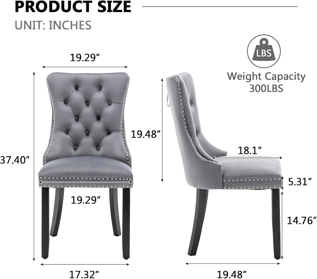 Velvet Dining Chairs Set of 4,Upholstered Dining Chairs with Ring Pull Trim and Button Back,Modern Seating for Kitchen