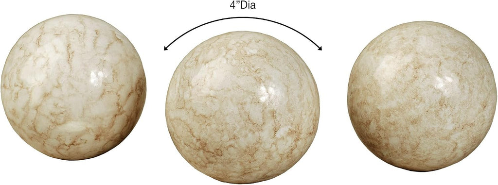 Cambria Ivory Beige Marbled Orbs Sphere Balls 4 inches Diameter for Centerpiece Bowl and Tray Displays Set of Three