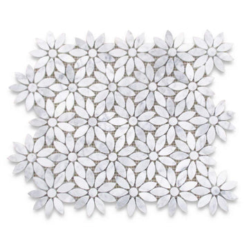 Carrara White Marble Daisy Flower Pattern Mosaic Tile Honed Kitchen Bath Wall Floor Backsplash Shower (1 Sheet)