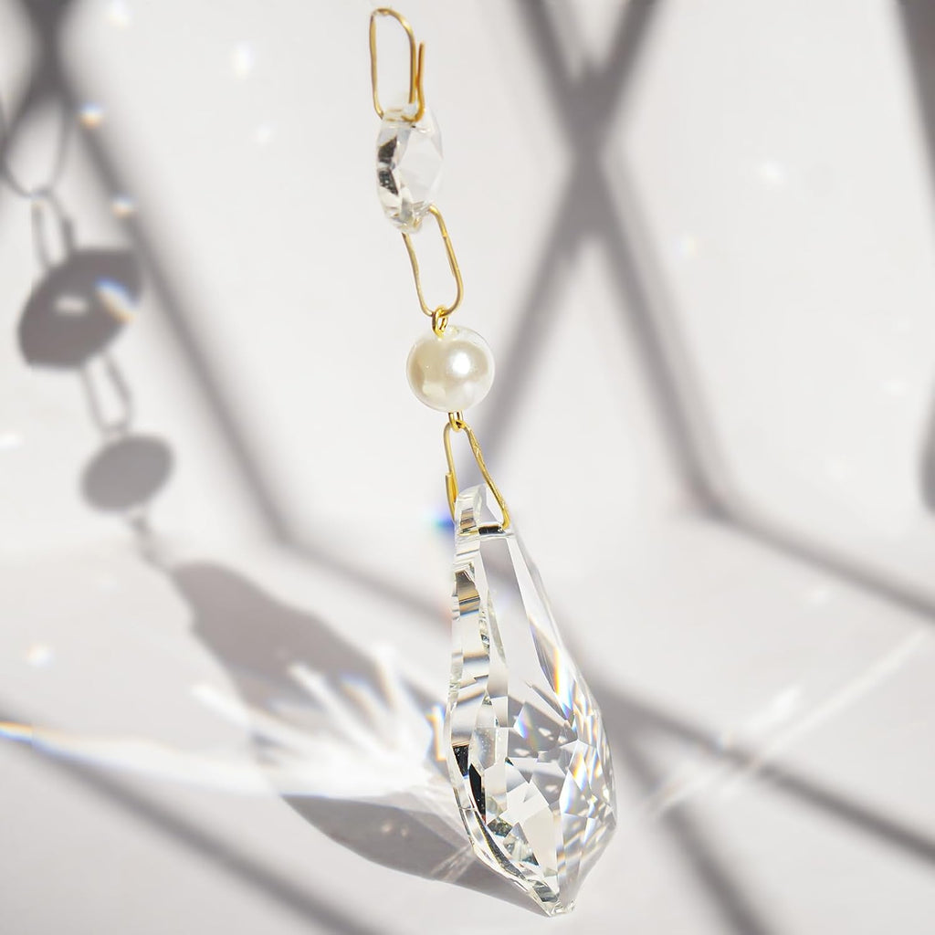 6 Pcs 2" Pendant Chandelier K9 Crystal Decorative Hanging Ornaments - Clear Glass with Pearl Prism Pendants with