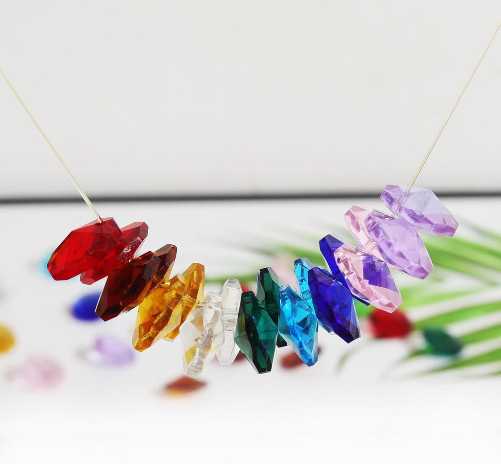 Lot 100pcs 1 Hole Glass Octagon Beads, Crystal Prism Suncatcher Chandelier Replacement Parts DIY Lamp Hanging Pendant