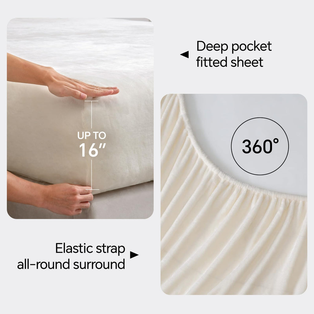 Flannel Sheets Queen Size, White, 4 Pieces