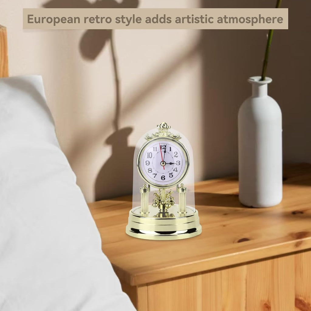 Vintage Table Clock, European Mantle Clock Silent Non Ticking Antique Anniversary for Living Room Bedroom Office Desk