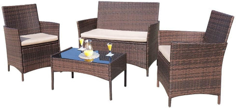 4 Pieces Outdoor Patio Furniture Sets Rattan Chair Wicker Set, Outdoor Indoor Use Backyard Porch Garden Poolside Balcony Furniture Sets Clearance (Brown and Beige) A106-B07412ZHMQ