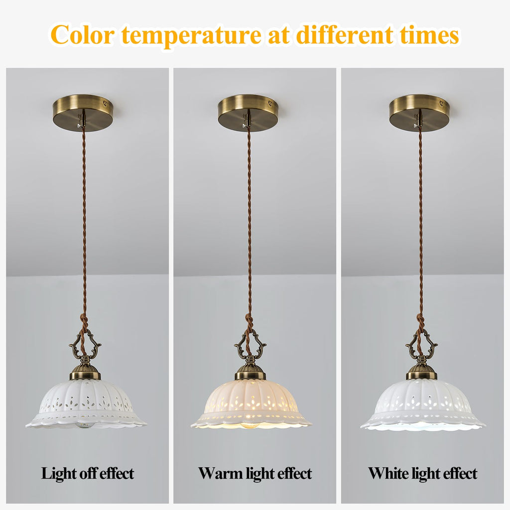 Ceramic Pendant Light 1-Light Adjustable Cord Industrial Ceiling Hanging Light Brass Vintage Chandelier Island Bar