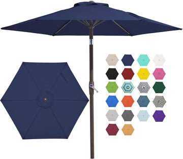 7.5FT Patio Umbrella Outdoor Market Umbrella with 6 Sturdy Ribs, Push Button Tilt/Crank Table Umbrella and Pool, Navy
