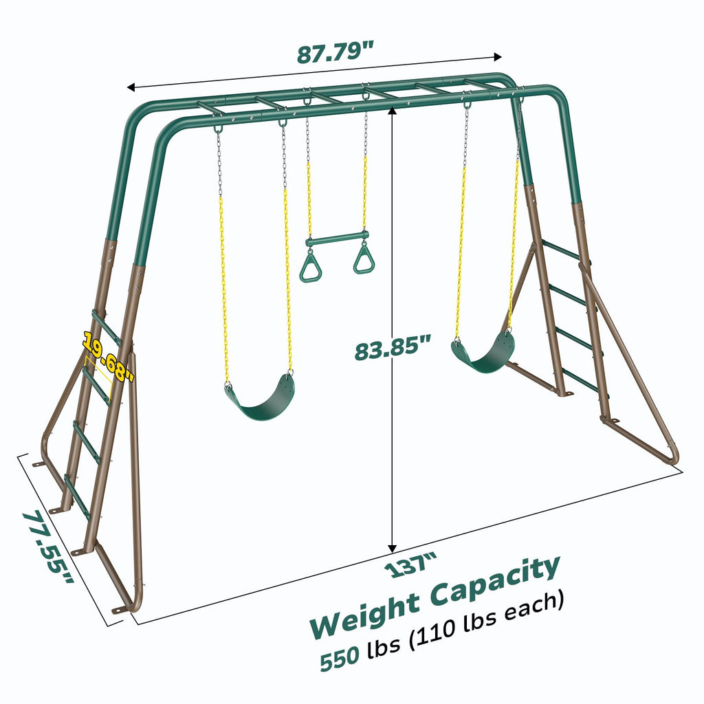 2 in 1 Swing Sets for Backyard with Monkey Bars