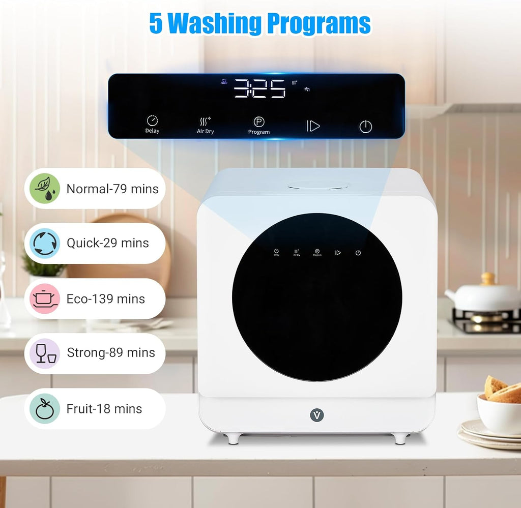 Countertop Dishwasher, 5 Programs Portable Dishwasher with Touch Control & Air-Drying Function