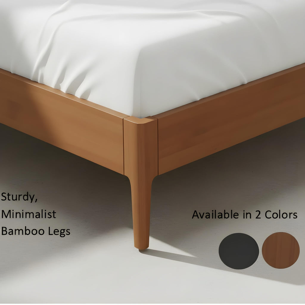 King Size Solid Bamboo Wood Spindle Platform Bed with 46.5" Tall Headboard, Bohemian Bed Frame with Wooden Slats and