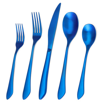Matte Blue Silverware Set, 20-Piece Stainless Steel Flatware Set Service for 4, Satin Finish Tableware Cutlery Set