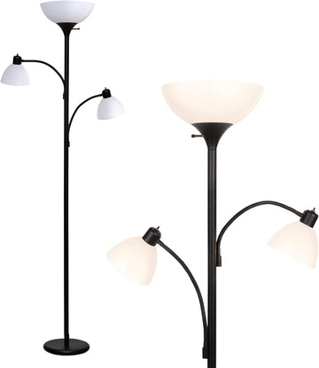 Sky Dome Double LED Floor Lamp, Torchiere Super Bright Floor Lamp with 2 Reading Lamps & Offices