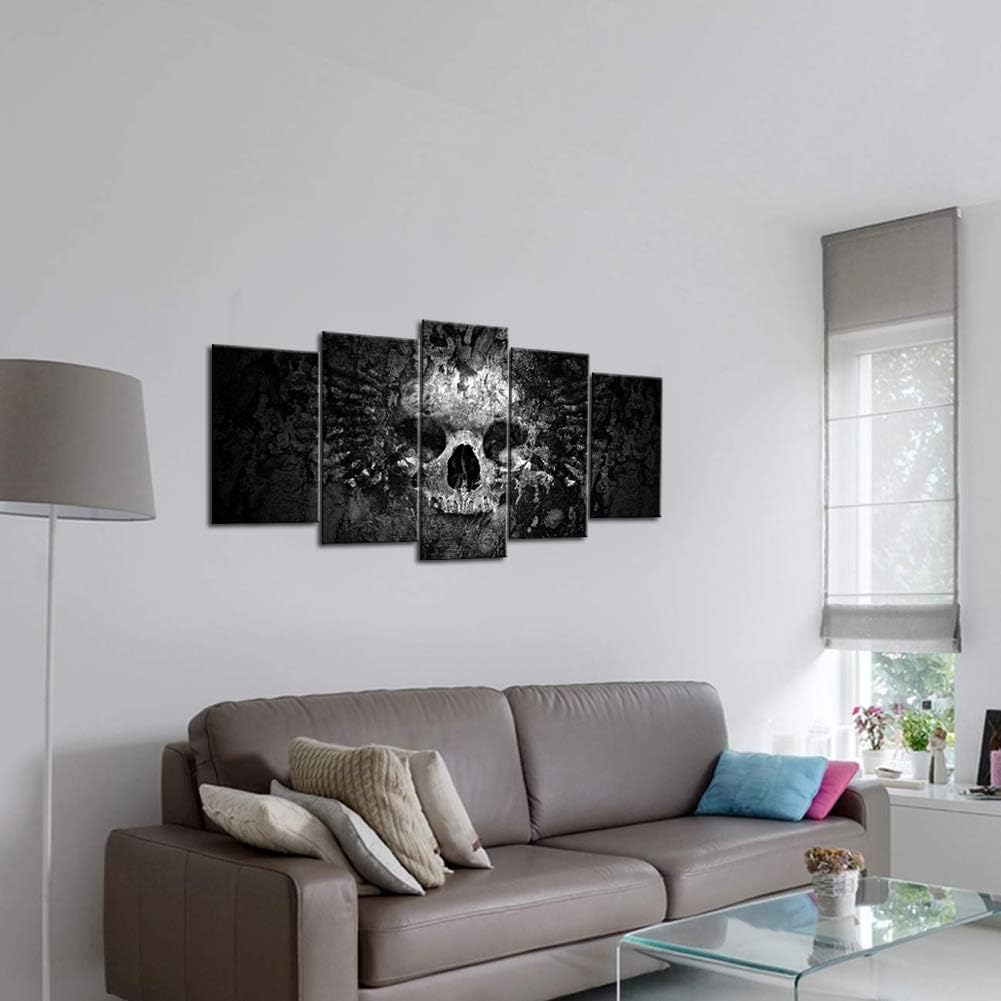 5 Piece Canvas Wall Art Black and White Skull Painting on Canvas Abstract Halloween Day of Dead Skull Posters Bedroom