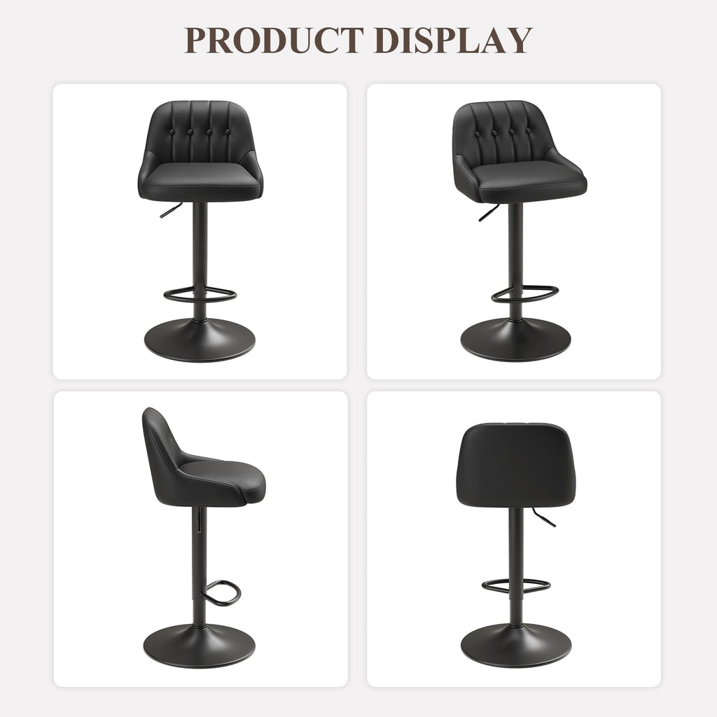 Bar Stools Set of 4, Swivel Bar Chairs, Modern Adjustable PU Leather Upholstered Barstools Counter Height with Tufted
