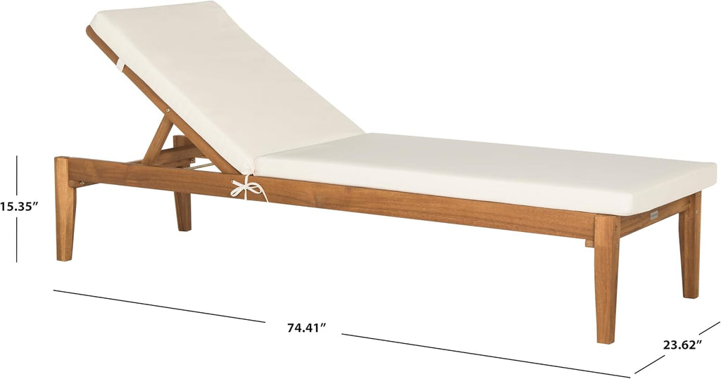 Outdoor Collection Arcata Natural Solid Wood/Beige Cushion Adjustable Chaise Lounge Chair (PAT6730A)