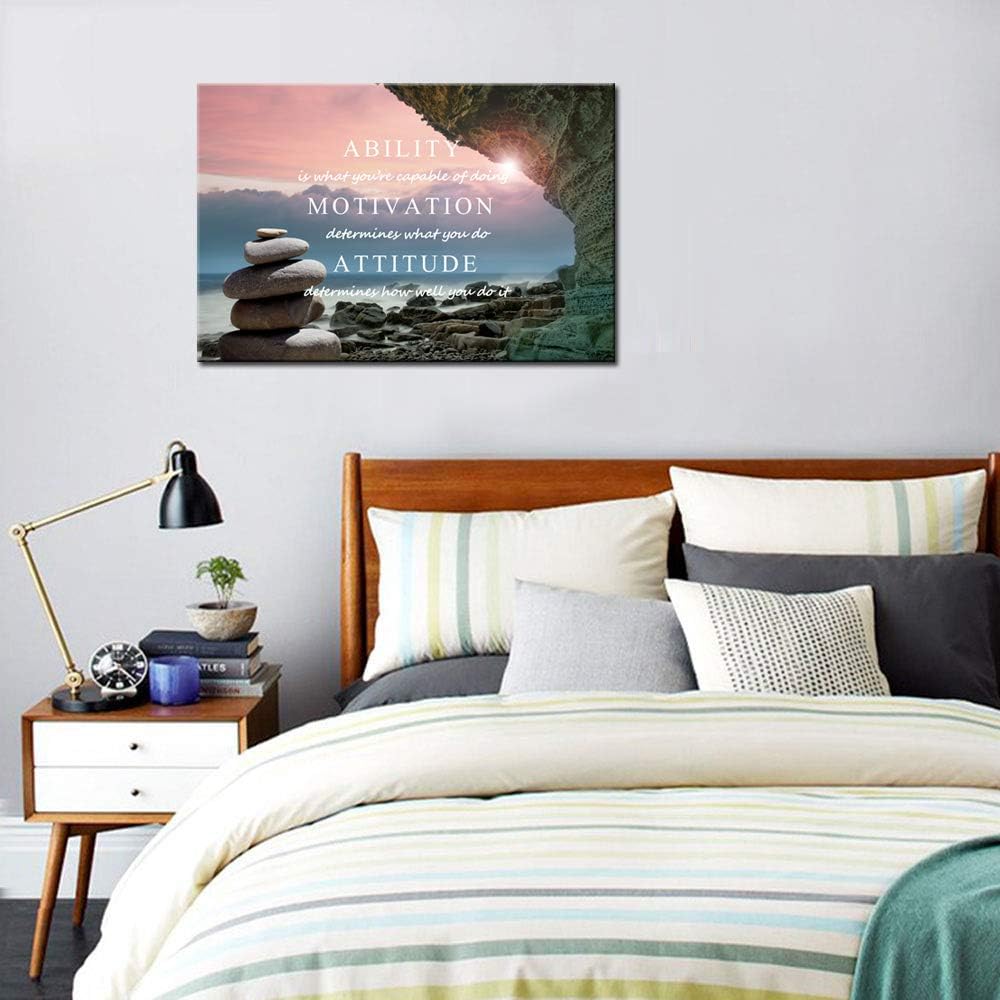 Inspirational Wall Art Ability Quotes Motivation Attitude Saying Posters Print on Canvas Zen Stone on Beach Picture