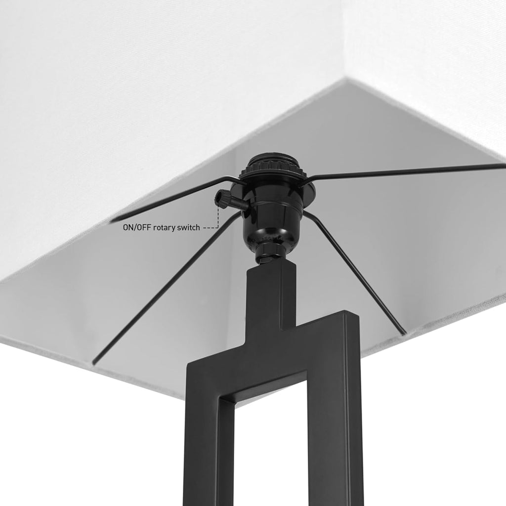 67046 58" Floor Lamp, Matte Black Finish, White Linen Rectangular Shade, Modern Geometric Cutout Design, E26 Base