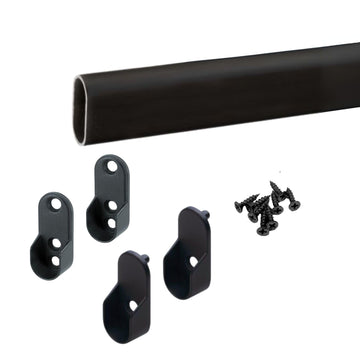 Custom cut to size (12-92 inches) oval closet rod with choice of end support (Matte Black)