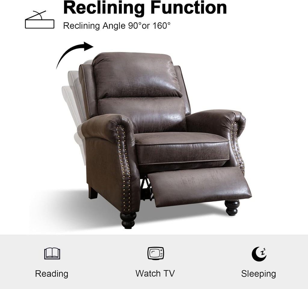 Pushback Recliner Chair Faux Leather Armchair Push Back Recliner with Rivet Decoration Single Sofa Accent Chair
