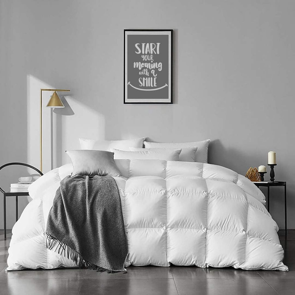 Twin Feathers Down Comforter - Ultra Soft All Seasons 100% Organic Cotton Duvet Insert Medium Warm Quilted Bed