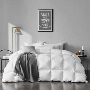 Twin Feathers Down Comforter - Ultra Soft All Seasons 100% Organic Cotton Duvet Insert Medium Warm Quilted Bed