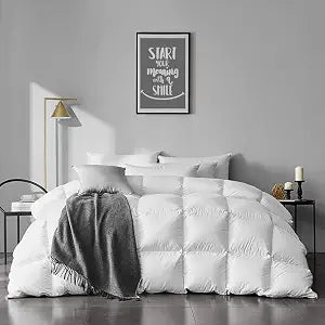 Twin Feathers Down Comforter - Ultra Soft All Seasons 100% Organic Cotton Duvet Insert Medium Warm Quilted Bed