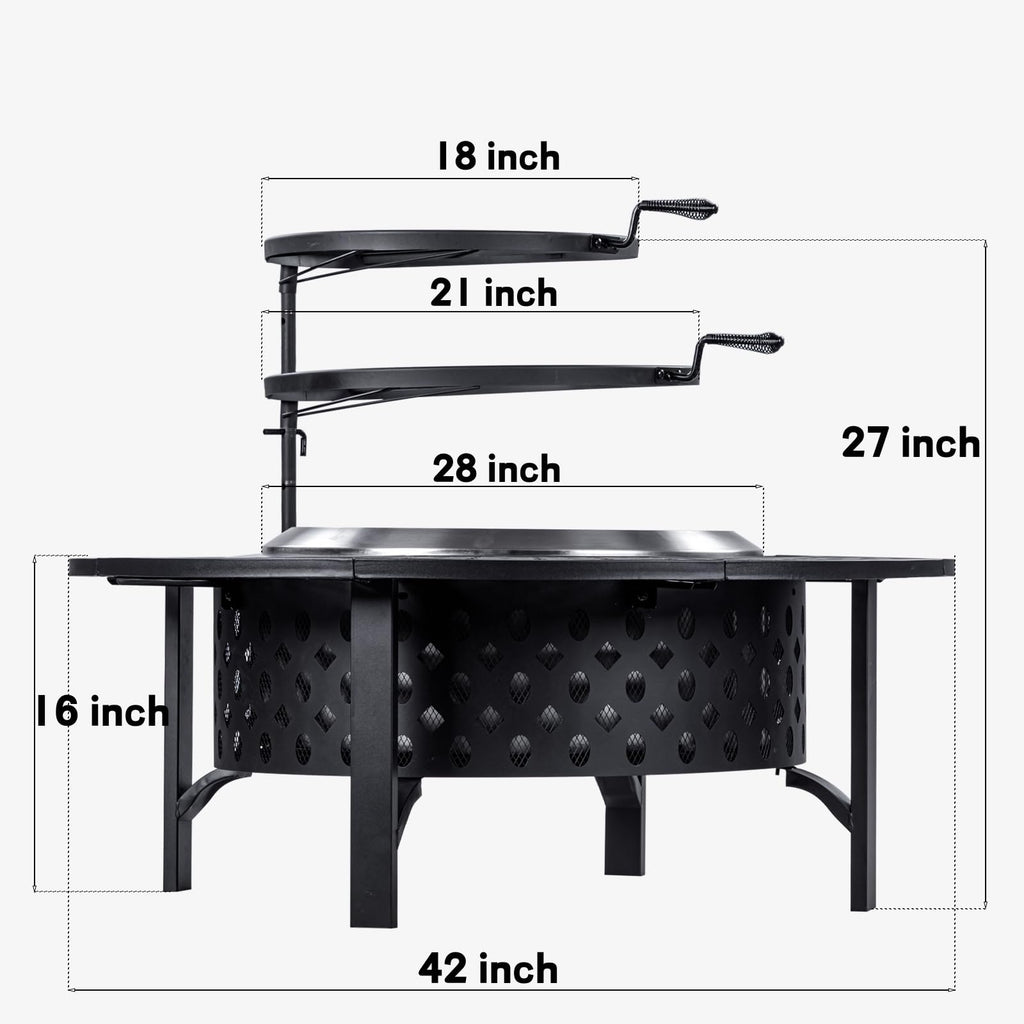42 Inch Smokeless Fire Pit with 2 Grills, Large Firepits for Outside