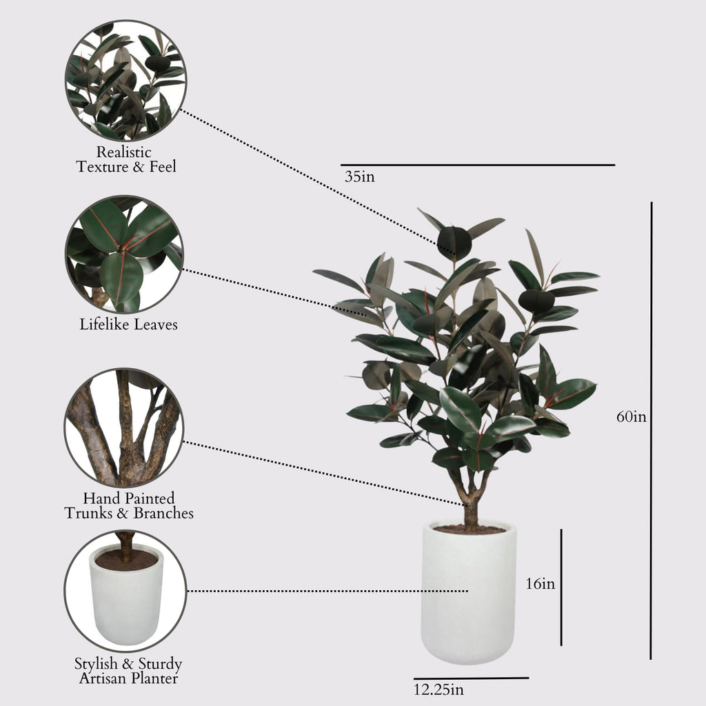 Faux Rubber Ficus Tree, 5 ft, Home Decor