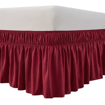 Wrap Around Elastic Bed Skirt for Queen & King Beds, 24" Drop, Burgundy