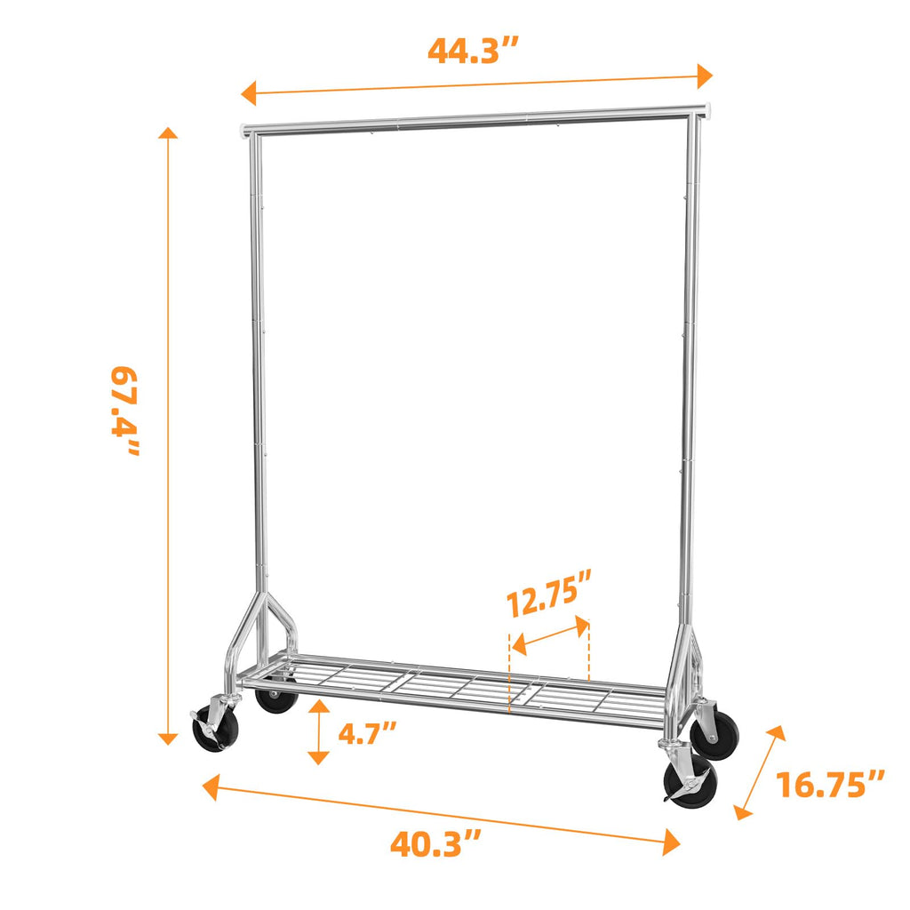 Heavy Duty Rolling Clothes Rack with Wheels and Shelves, 450 lbs Capacity, Portable Garment Rack for Hanging Clothes