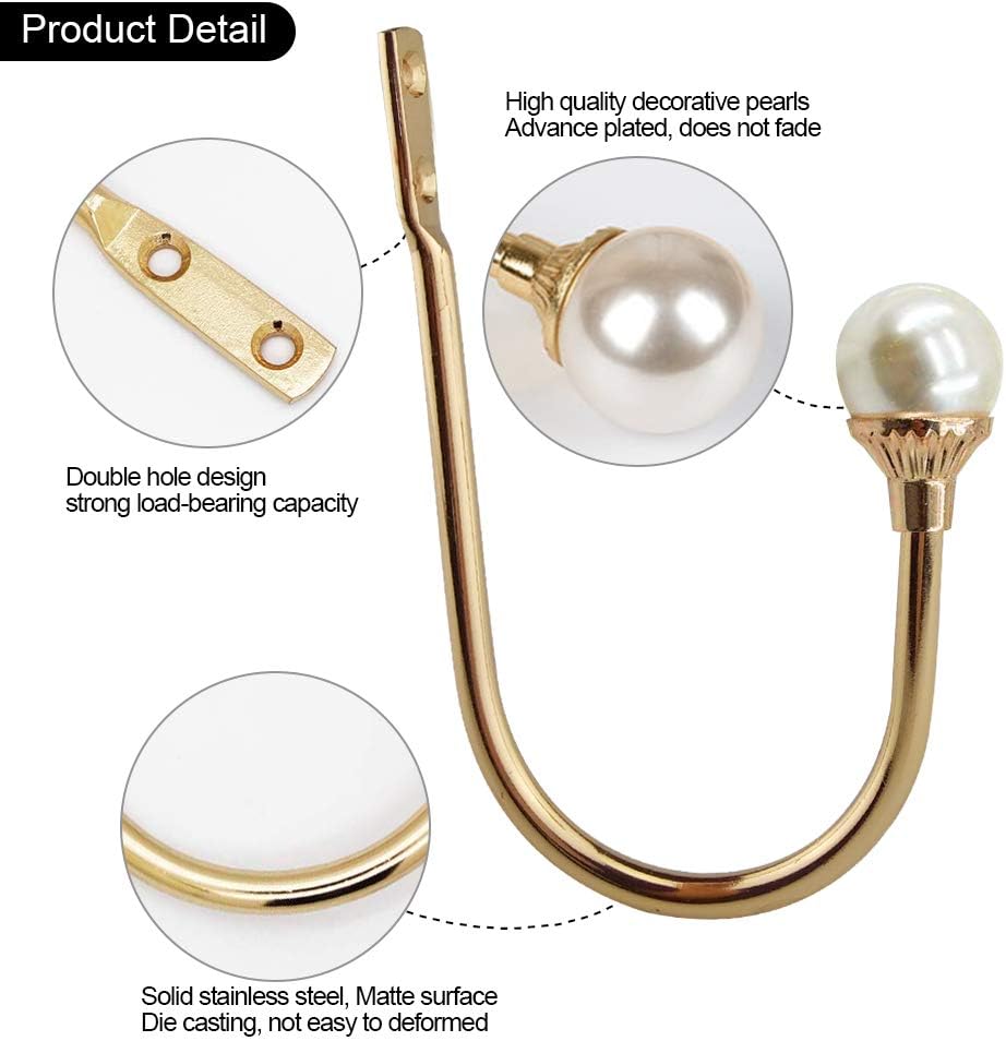 2 Pack Curtain Holdbacks Wall Mounted Curtain Tiebacks Hooks Plastic Pearl U Shape Curtain Tiebacks with Screws