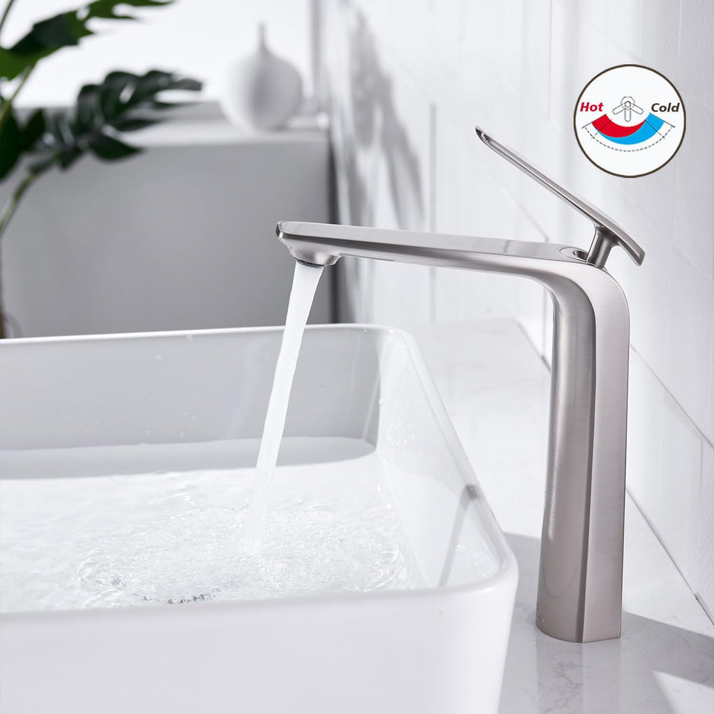 Tall Vessel Sink Faucet, Premium Brass Mixer Tap Brushed Nickel Single Handle Vanity Faucet 1 Hole