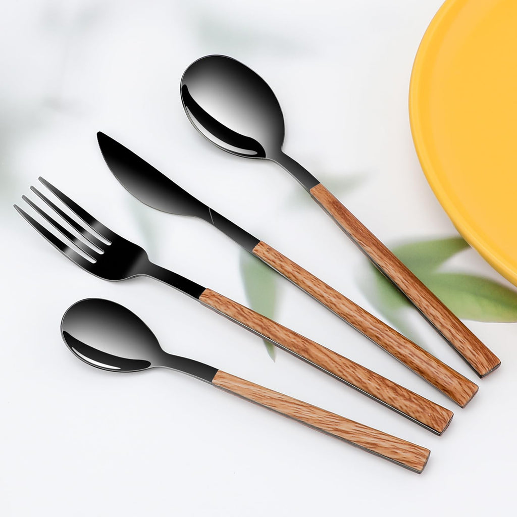 Black Dining Stainless Steel Flatware Serving Sets for 4, Dishwasher Safe