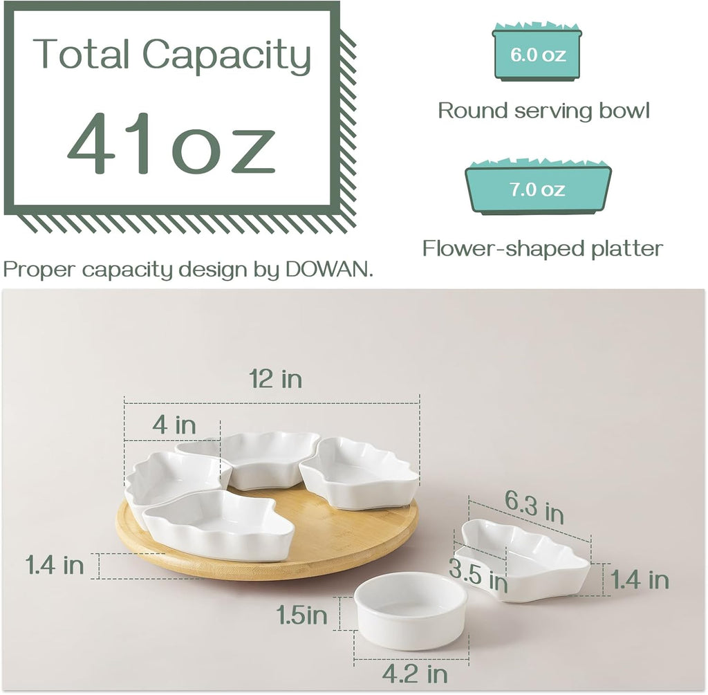 360° Rotatable Serving Tray and Platters, 12 Inch Divided Serving Bowls for Party, Kitchen Decor, Removable Serving