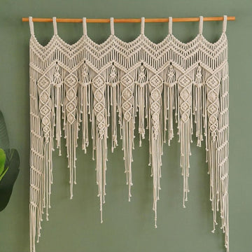 Macrame Valance Curtain for Kichen Windows 41.33 * 53.15Inch Farmhouse Boho Curtains Window Tassels Leaf Valance