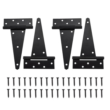 6" Stainless Steel Gate Hinges, Heavy Duty T Strap Hinges, Black, 4 Pack