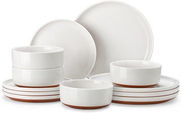 Plates and Bowls Sets, 12 Pieces Modern Stoneware Dinnerware Set for 4 Kitchen Dinner Set Ceramic Dishware Dishes Set