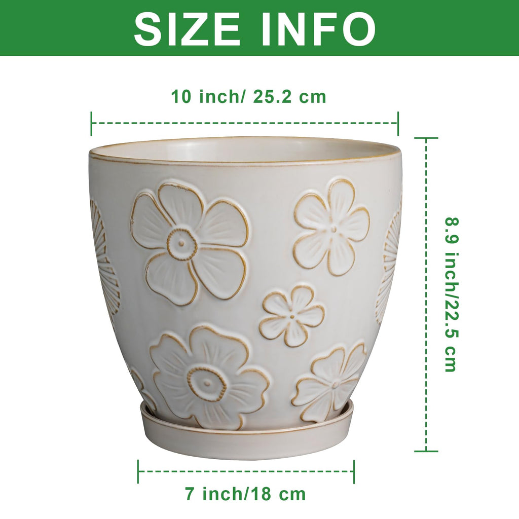 10 Inch Ceramic Planter Pot, Large Petal White