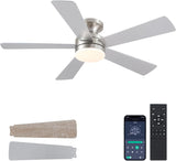 46IN Ceiling Fan with Lights and Remote/APP - Flush Mount Low Profile Ceiling Fan Light with 3CCT Dimmable, 6 Speeds Reversible, Modern Fan Light Fixture for Indoor, Covered Patios, Nickel A101-B0DKDY84QF