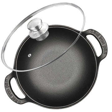 Cast Iron Wok with Dual Handle, Wok with Lid 9 inch