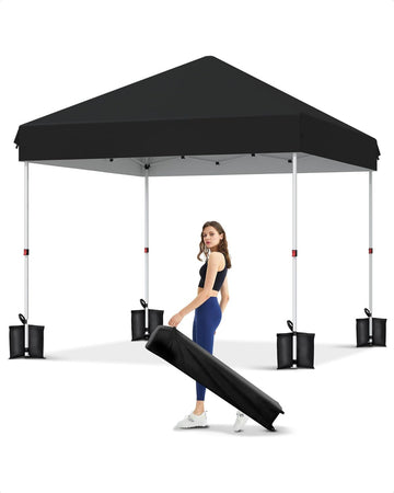 10x10 Pop Up Canopy with One Button Push Setup - Heavy Duty Outdoor Canopy Tent with Portable Roller Bag