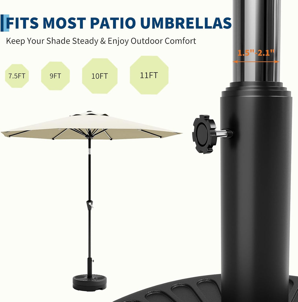 Patio Umbrella Base, 80lb Capacity Heavy Duty Design with Adjustable Pole Adapter Fits 1.5" to 2.1" Poles for 7.5-11FT