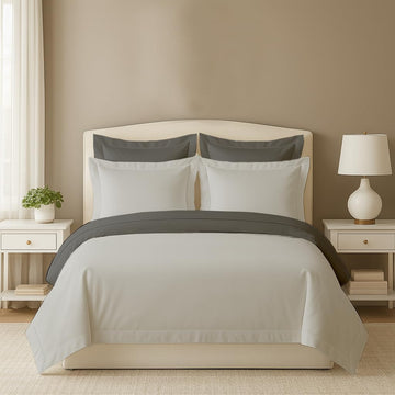 5PC Reversible Duvet Cover Set Super King 108x98 - 100% Egyptian Cotton, Sateen, Soft & Breathable, Hotel Luxury