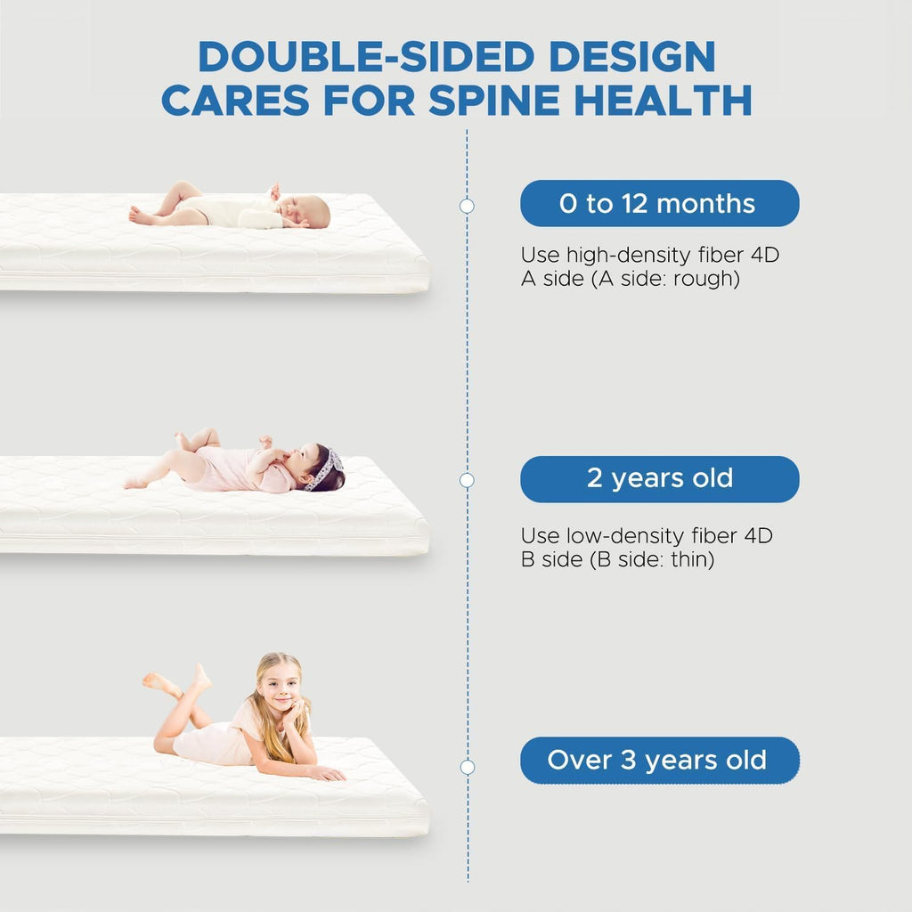 Crib Mattress, Dual-Sided Toddler and Baby Mattress with Washable Airfiber Insert and Removable Cover, 100%